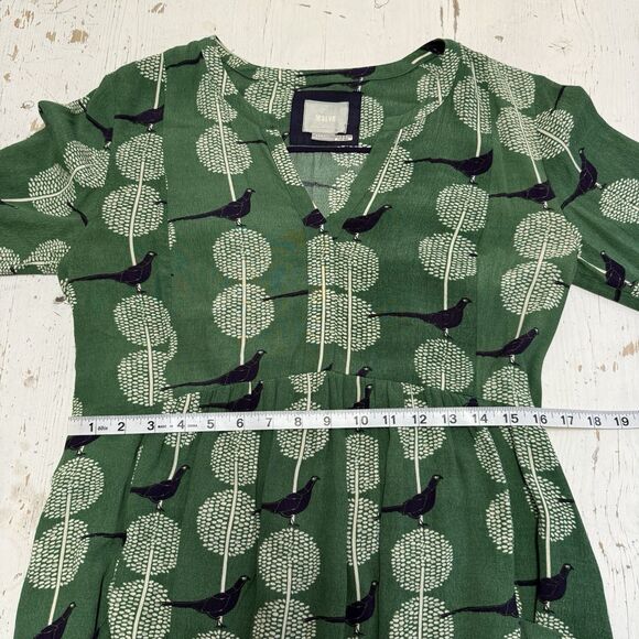 Anthropologie Maeve Devery Green Bird Print Dress XS ASO TV Last Man Standing - Picture 11 of 16